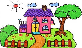 نقاشی کودکانه در مورد خانه و خانواده